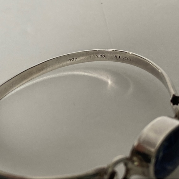 Vintage Silver and Blue Lapis Bangle - Picture 2 of 8
